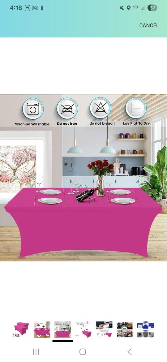2 Pack 6FT Table Cloth for Rectangle Tables - Hot Pink Tablecloth Rectangular Fitted Stretch Spandex Table Covers 6 ft for Birthday, Cocktail, Wedding