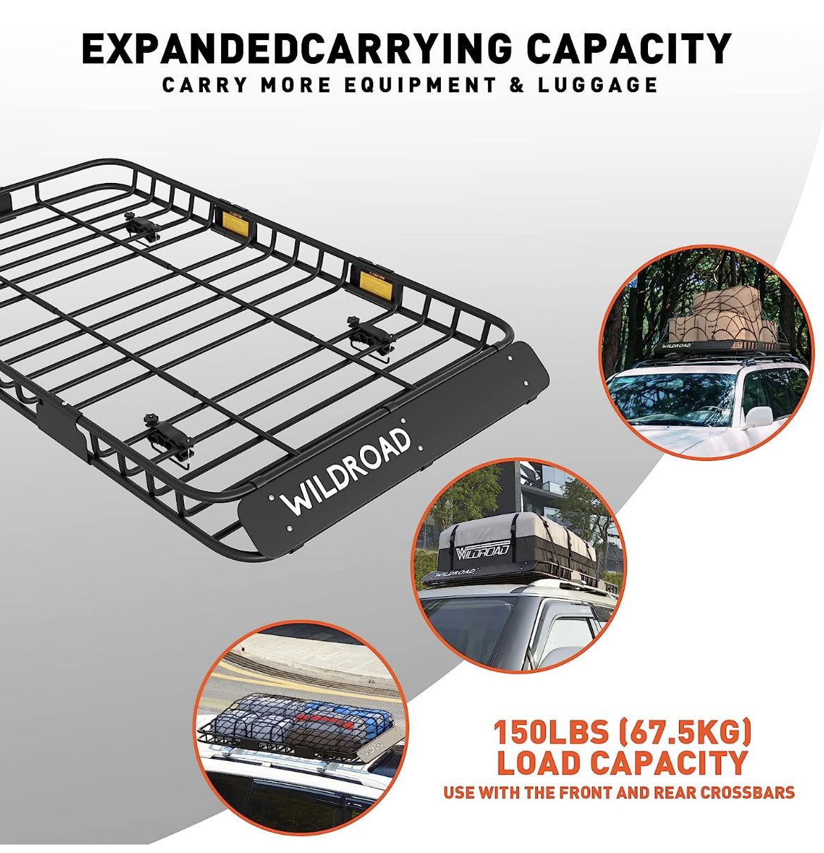 WILDROAD Roof Rack Cargo Basket, Upgraded 4” Fence Car Roof Basket with  Extension, 64x 39x 4 Universal Car Top Luggage Holder Carrier Basket  Fits