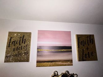Gold Glitter Faith Quote Canvas Wall Art Set