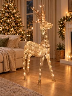 Large Lighted Wire Reindeer Christmas Decoration