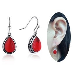 Ruby Drop Dangle Earrings Silver Teardrop Vintage Earrings Red Crystal Hanging Earrings Birthstone Earrings for Women Girls