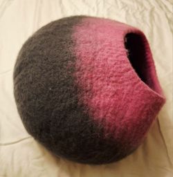pink and gray wool cat cave cat bed