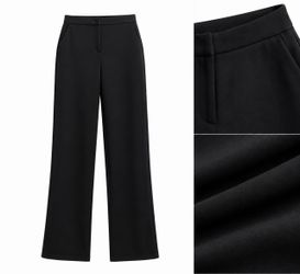 Black Wide Leg Dress Pants – High Waisted Tailored Trousers Size XL