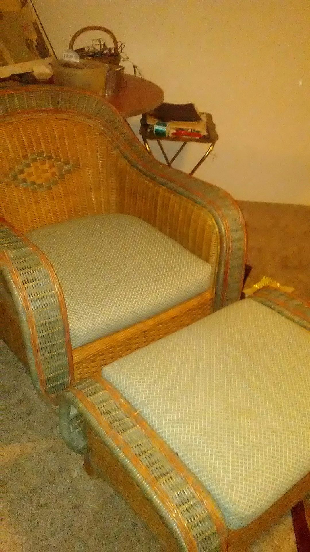 Vintage rattan chair and ottoman