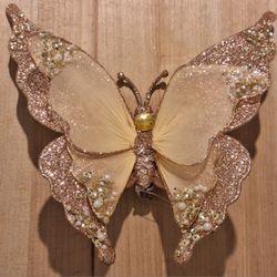 Brand New Large Sparkly Gold Tone Butterfly