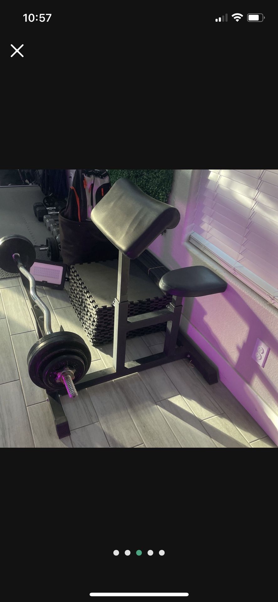 Preacher Curl Machine And EZ Curl Bar With Weights