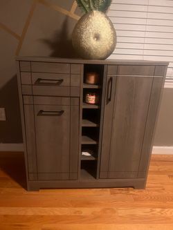 Gray Wood Bar Cabinet with Wine Rack