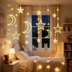 Star & Moon Shaped Decorative String Lights, Battery Powered, Suitable For Party, Wedding, Birthday Occasions, Can Be Used As Curtain Lights, Bedroom 
