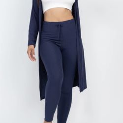 Blue Two Piece Ribbed Cardigan, And Legging Set- Top Is Not Included Size Medium