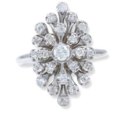 Round Diamonds 3 Tier Starburst Cocktail Ring 0.56 tcw set in 14k White Gold