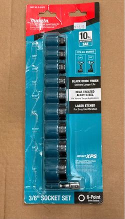 Makita - Impact XPS 10 Piece 3/8 in. Drive 6-Point SAE Impact Socket Set w/ Standard Socket Adapter