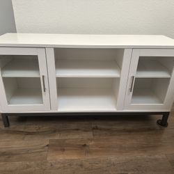 52 In White TV Stand with Glass Doors