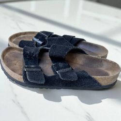 Birkenstock Arizona sz 39 Womens 8 Black Suede Leather Sandals Soft Footbed GUC