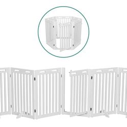 Arf Pets Freestanding Dog Gates, 6-Panel Extension, 360° Foldable Dog Gate 120"Wx31.5"H - WHITE