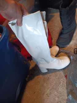 White Patent Leather Knee-High Heeled Boots