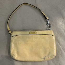 Coach Signature Patent Leather Wristlet Pouch Yellow 