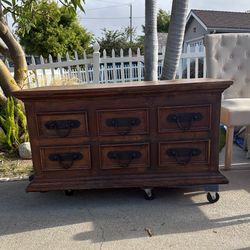 Wood Coffee Table W Six Storage Drawers 