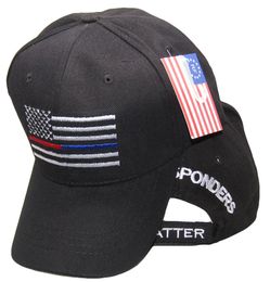 USA Thin Red Blue Line Support Police Fire Black Cap