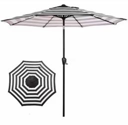 9 ft. Round black and White Striped Patio Umbrella
