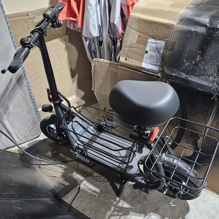 Electric Scooter With Seat And Cargo Baskets