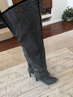 Black Rhinestone Over-the-Knee Stiletto Boot