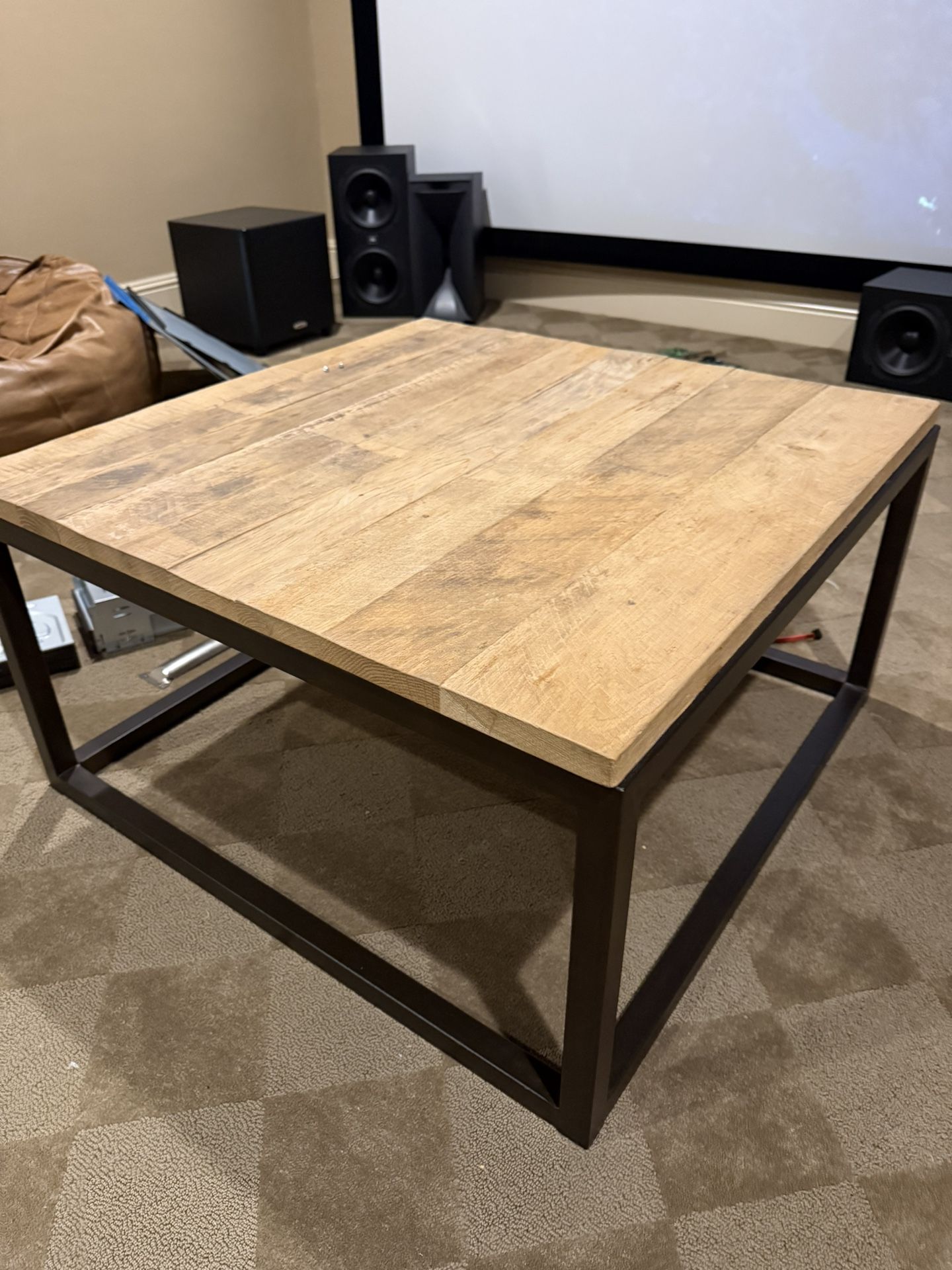Modern Wood & Metal Square Coffee Table