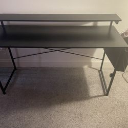 Modern Black Desk w/ Shelf & Side Pocket Organizer