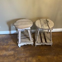 Pair Of Matching Side Tables Wooden Distressed Antiqued Painted 