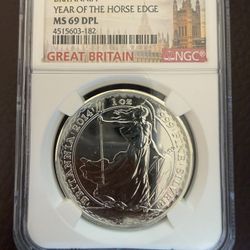 2014 1oz NGC MS69DPL YEAR OF THE HORSE EDGE SILVER COIN 