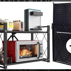 Foldable 2-layer microwave oven storage rack