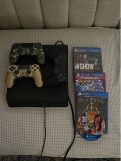PS4 Slim Bundle + 3 Semi-working controllers + Elden Ring/GTA V/Rachet and Clark/MLB