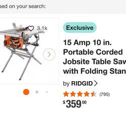 15 Amp 10 in. Portable Corded Jobsite Table Saw with Folding Stand