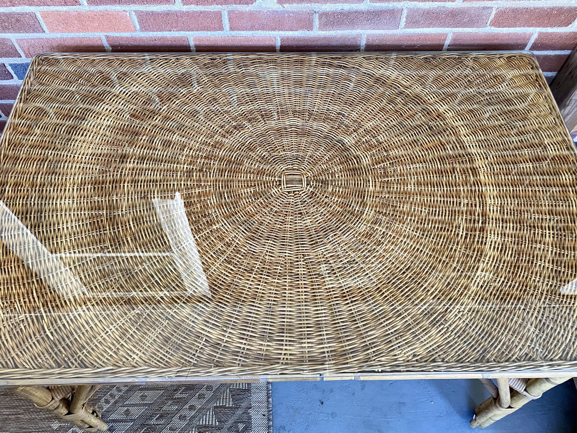 Rattan Glass Top Dining Table