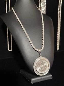 Italian silver rope chain with Versace bezel and original silver centenario coin