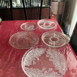 Fantastic five embossed glass round service glass trays $15 each 