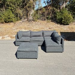 Gray Sectional Couch with Matching Ottoman Sofa [FREE Delivery🚚]