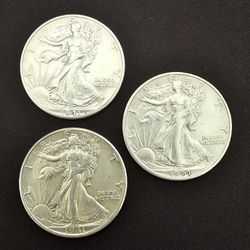 2-1941D and 1-1944S SILVER Uncirculated Walking Liberty Half Dollars