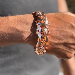 20mm Miami Cuban Link Pink Red Rose Gold Plated Bracelet 18k & 14k Crab Old School Regular Lock