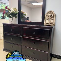 Fully Assembled 6 Drawer Dresser With Mirror Cherry 