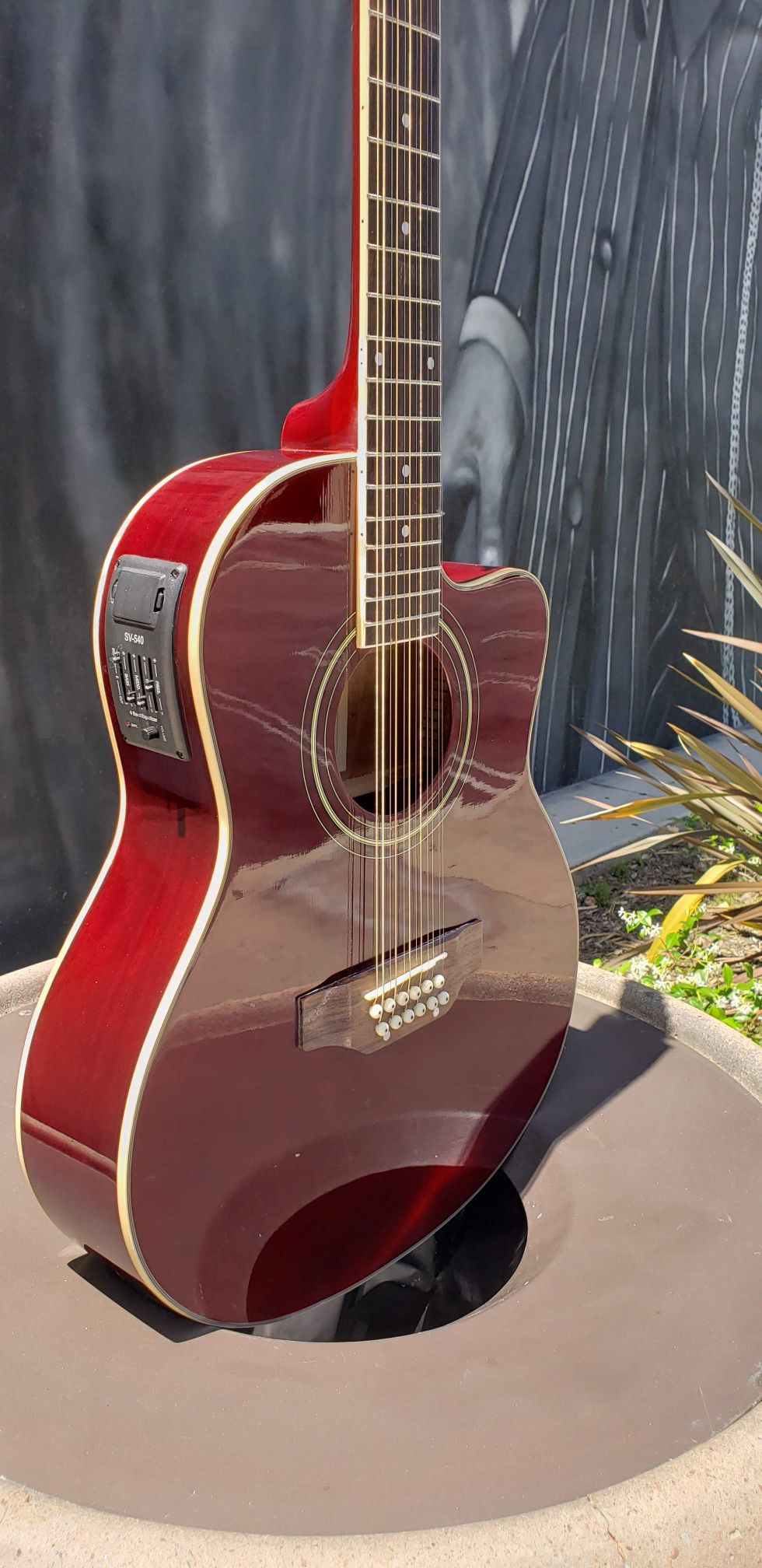 New 12 String Requinto Burgundy Cutaway Acoustic-Electric Thin Body Guitar
