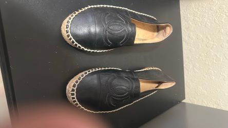 Chanel Iconic Black Leather CC LOGO ESPADRILLES