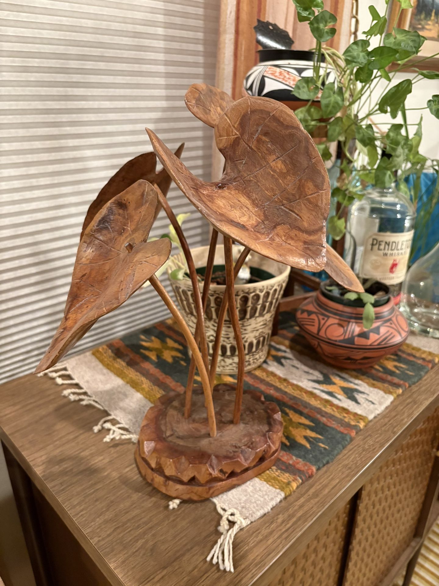 Vintage Wooden Leaf Art Hand Carved