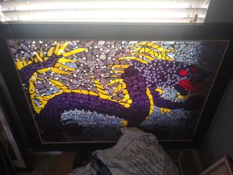 Mosiac dragon all art stain glass real wood frame .only 1 made $300