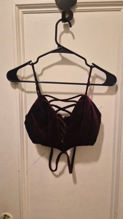 Burgundy Velvet Lace-Up Crop Top