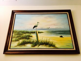 White and black seagull painting