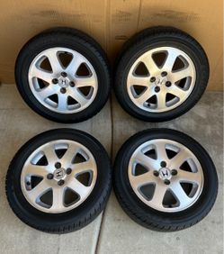 Set Honda Civic SI EM1 15” Wheels Rims Tires EF EG EH EJ EK EM1 CRX GSR Integra DA DB *1 tire has very uneven wear/cupping must be replaced Sold AS-IS