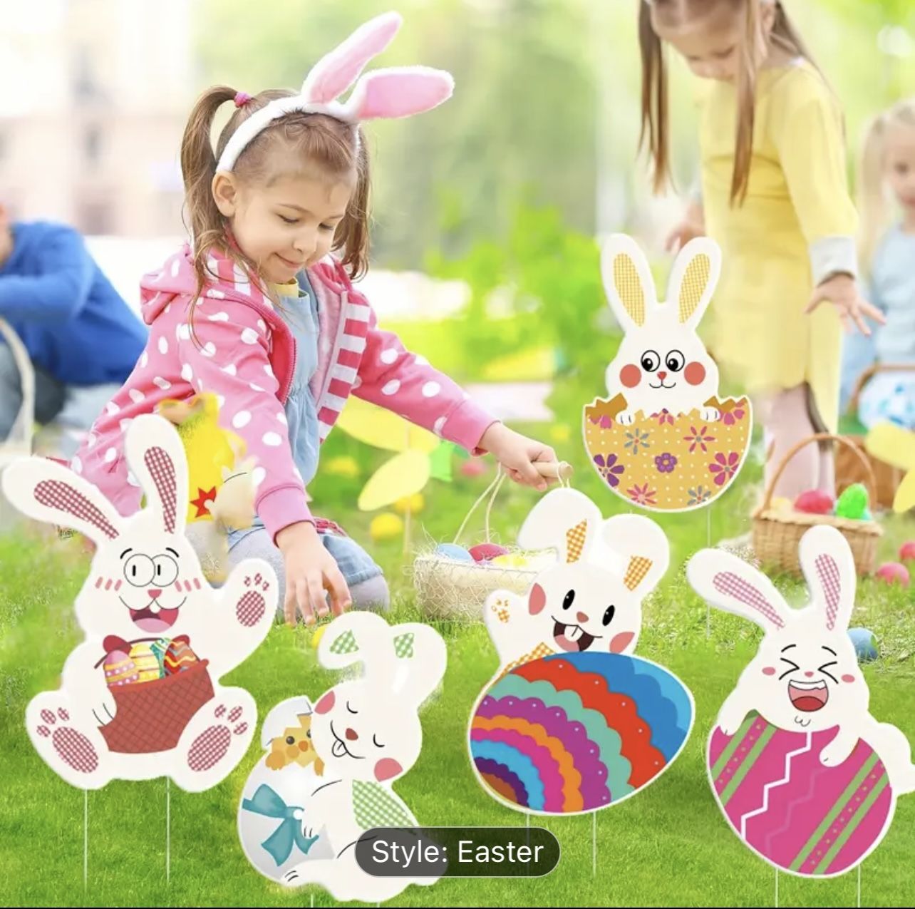 6 Pack Easter Yard Sign Outdoor Decorations Waterproof Bunny Easter Sign