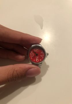 Beautiful Silver and Red Clock Ring Size 5-10 NEW