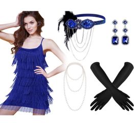 1920s Flapper Costume Set Blue
