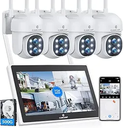 Wireless Security Camera System with Monitor,10x Zoom 5MP Dual Lens Security Camera Outdoor with Night Vision,Motion Detection,Expandable 10CH 4K NVR.